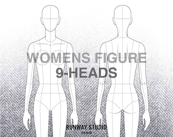 WOMEN'S 9-HEAD FIGURE Template - Fashion Vector Sketch Womenswear Fashion Figure Adobe Illustrator Fashion Illustration