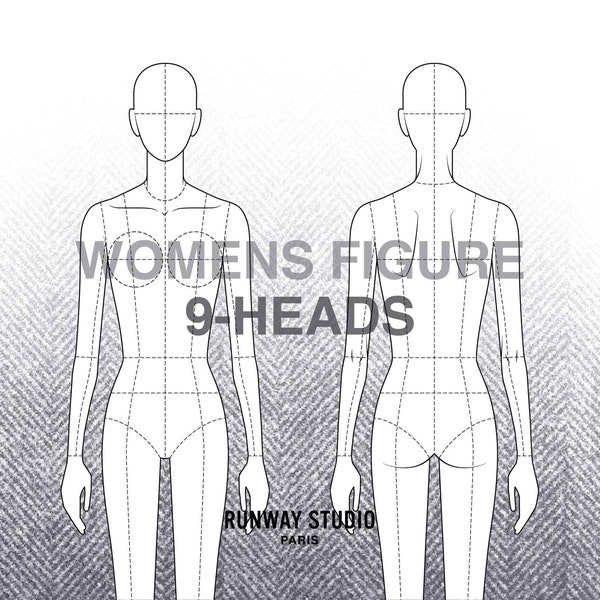 WOMEN'S 9-HEAD FIGURE Template - Fashion Vector Sketch Womenswear Fashion Figure Adobe Illustrator Fashion Illustration