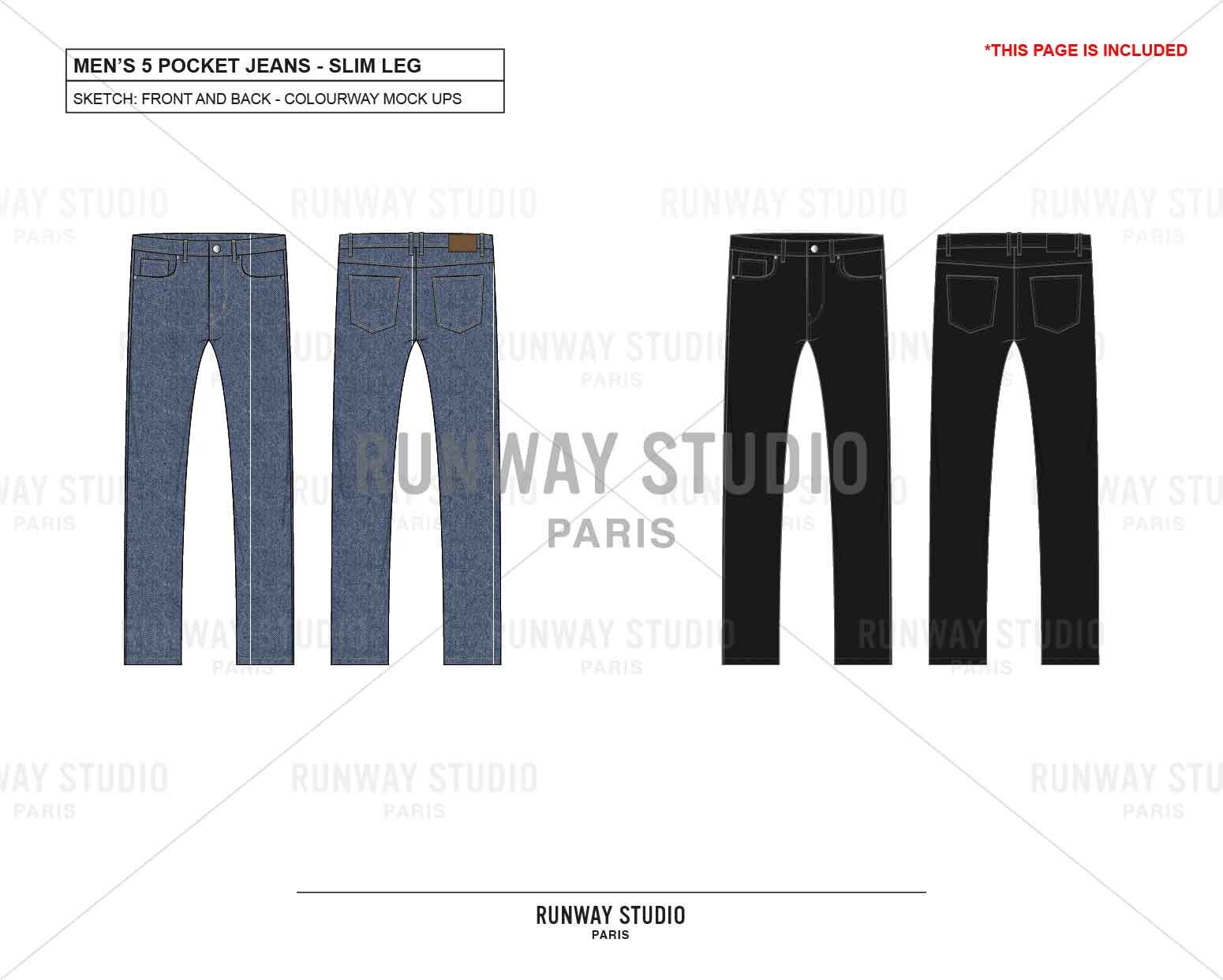 Illustrator Flat Fashion Sketch V11 Straight Leg Jeans with Front Leg Seam  Detail - Designers Nexus