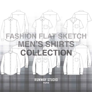 COLLECTION - 6 x MEN&#39;S SHIRTS Fashion Flat Sketch - Fashion Vector Sketch - Menswear Shirts Fashion Design Fashion Flats