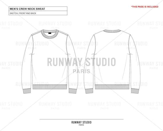 CREW NECK SWEATSHIRT Fashion Flat Sketch - Fashion Vector Sketch