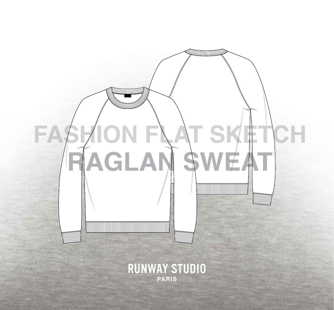 Raglan CREW NECK SWEAT Fashion Flat Sketch - Fashion Vector