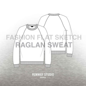 May include: A white raglan sweatshirt with a crew neck and ribbed trim. The sweatshirt is shown in both front and back views.