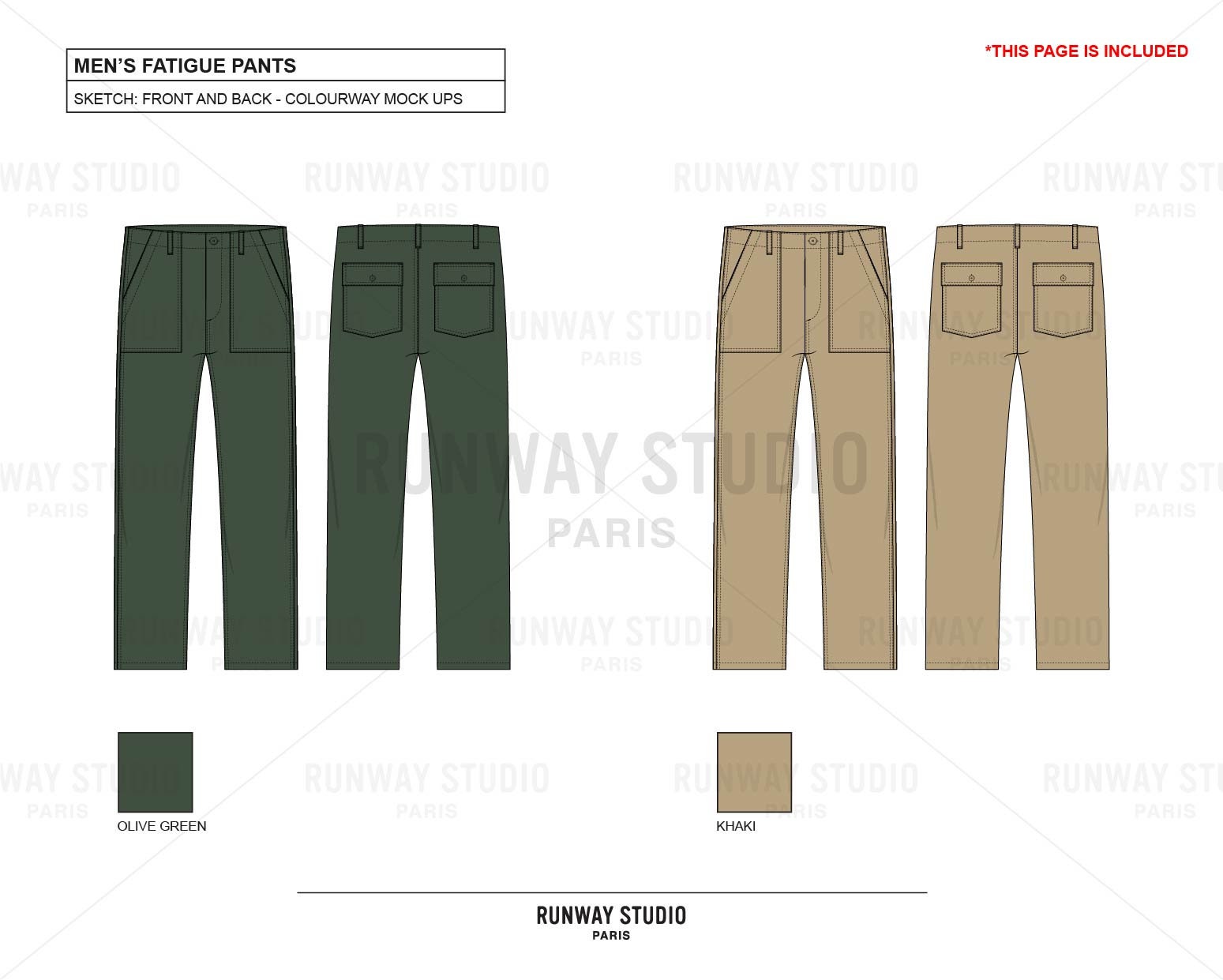 MEN'S FATIGUE PANTS Fashion Flat Sketch - Fashion Vector