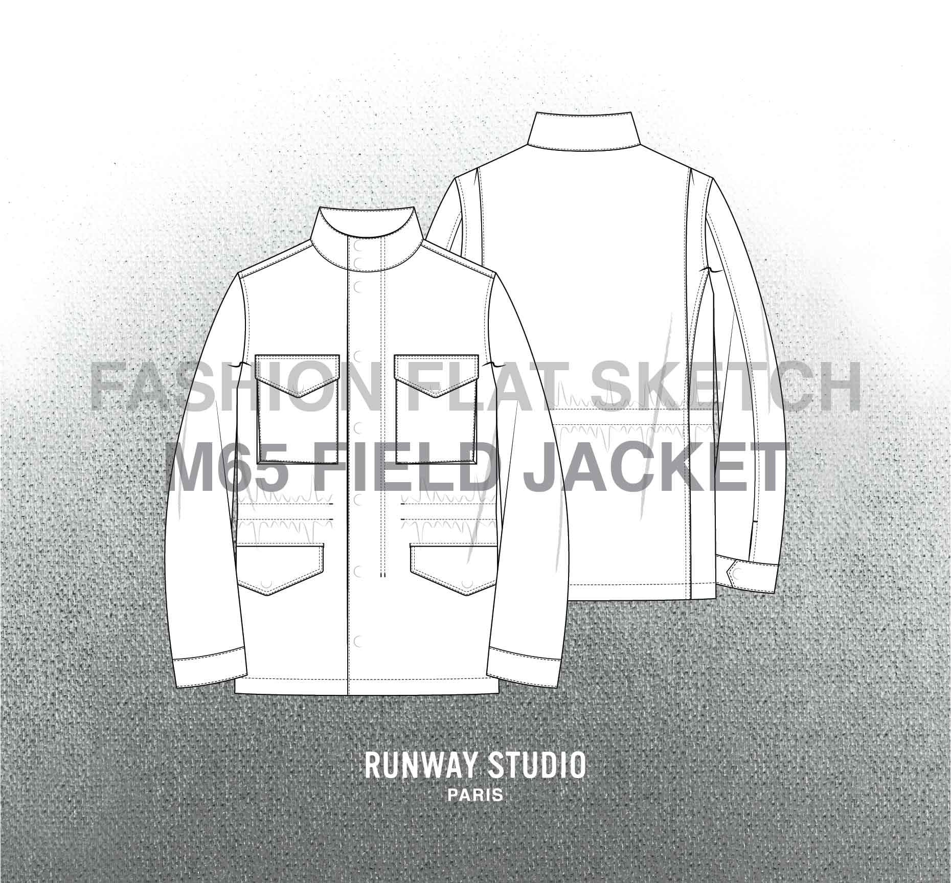 Mens M65 FIELD JACKET Fashion Flat Sketch Fashion Vector Sketch Technical  Fashion Sketch Menswear Military Fashion Sketch 