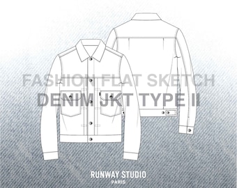 DENIM JACKET Fashion Flat Sketch - Levi's Type II-style - Fashion Vector Sketch - Technical Fashion Sketch - Denim Design Menswear Sketch