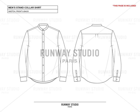 STAND COLLAR SHIRT Fashion Flat Sketch Fashion Vector Sketch