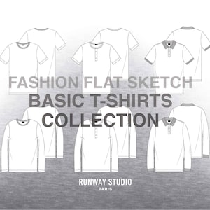 BASIC T-SHIRTS COLLECTION Fashion Flat Sketches - Fashion Vector Sketch - Technical Fashion Sketch - Fashion Design Tees Fashion Sketch