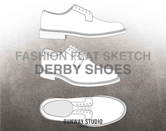 MEN’S DERBY SHOES Fashion Flat Sketch - Fashion Vector Sketch - Technical Fashion Sketch - Menswear Footwear Fashion Design Sketch