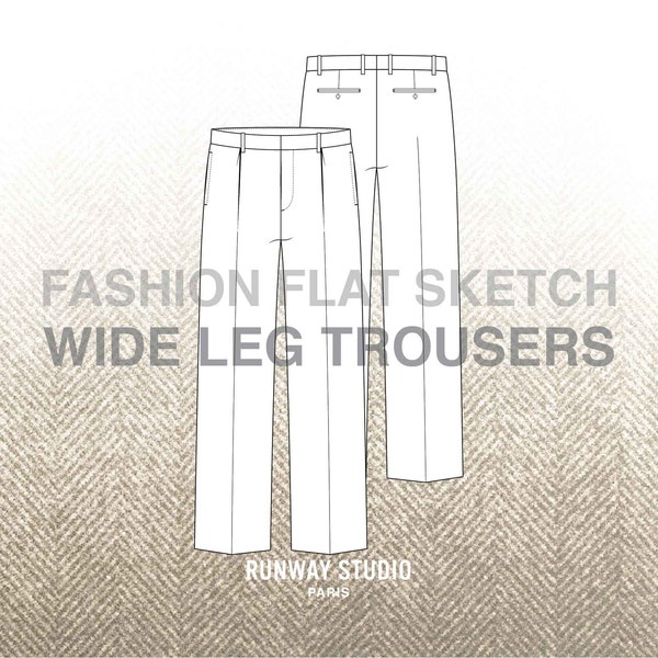 Men’s WIDE LEG TROUSER Fashion Flat Sketch - Fashion Vector Sketch - Technical Fashion Sketch - Tailoring Menswear Sketch