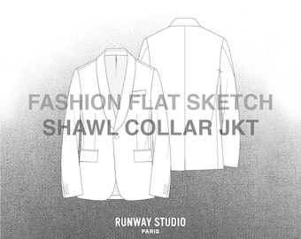 Men’s SHAWL COLLAR TUX Jacket Fashion Flat Sketch - Fashion Vector Sketch - Technical Fashion Sketch - Menswear Tailoring Design Sketch