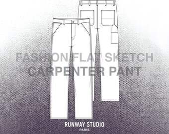 Men’s CARPENTER PANT Fashion Flat Sketch - Fashion Vector Sketch - Technical Fashion Sketch - Menswear Fashion Design Sketch