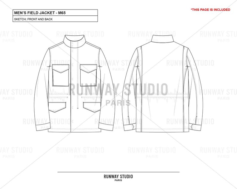 Mens M65 FIELD JACKET Fashion Flat Sketch Fashion Vector Sketch ...