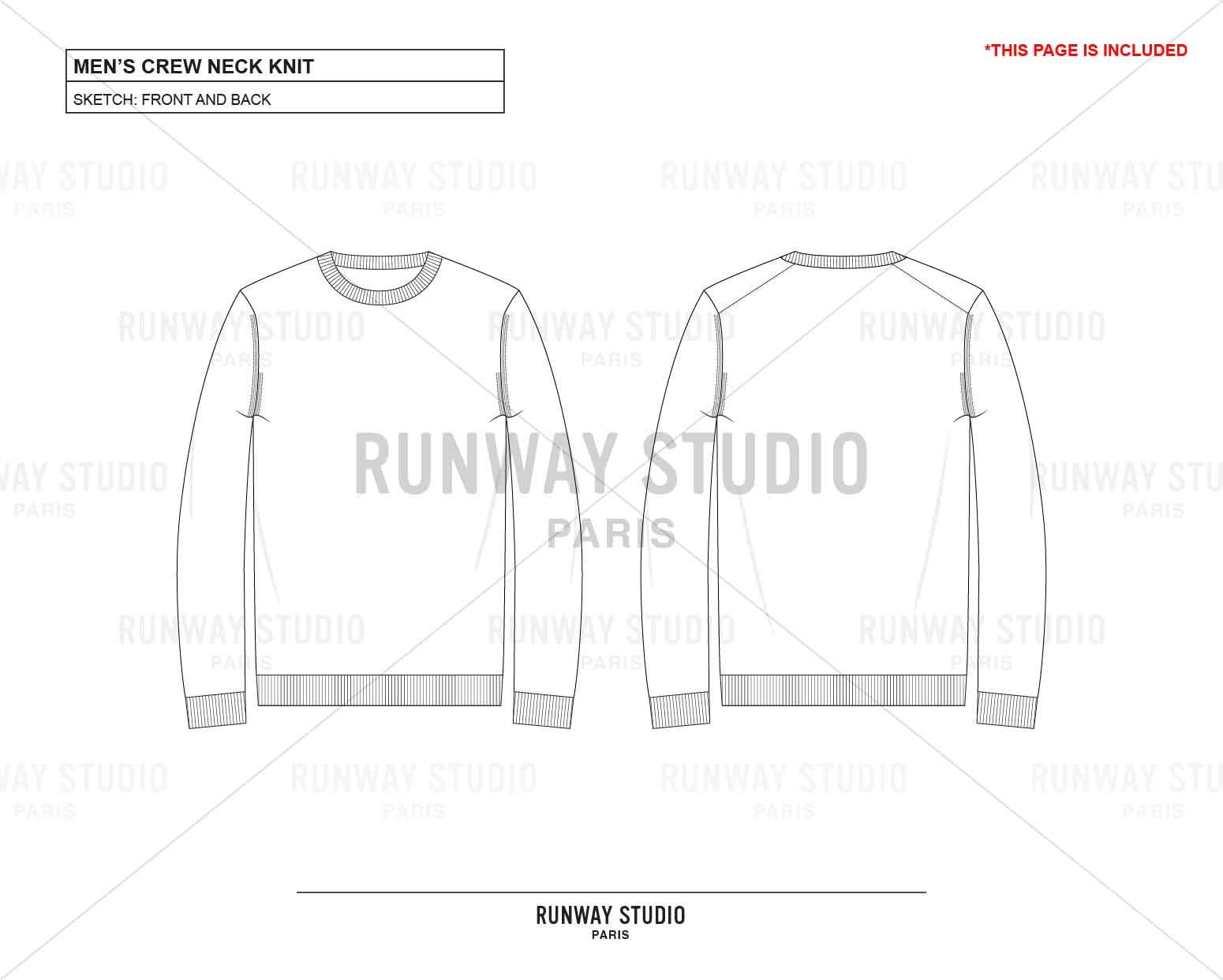 Men's CREW NECK KNIT Fashion Flat Sketch - Fashion Vector Sketch
