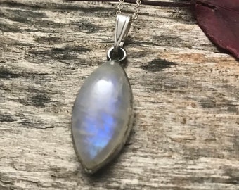 Natural Moonstone raw gemstone and sterling silver charm necklace June birthstone white healing crystal boho jewelry gift for her women wife