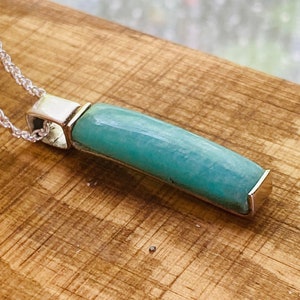 Larimar Bar Necklace for Men Women=Sterling Silver Natural Blue Larimar Pendant -Dainty Larimar  Minimal Necklace- Larimar March Birthstone