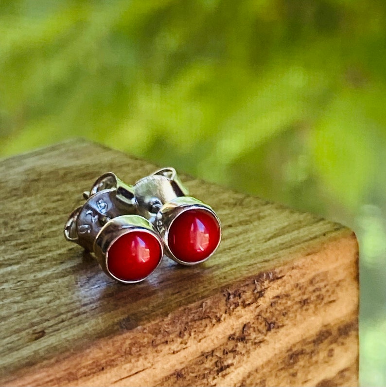 Röd korall hänge halsband och örhängen set 925 sterlingsilver liten ädelsten födelsesten Aires zodiakkristall smycken presenter till henne bild 2