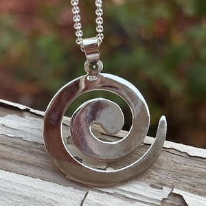 Sterling Silver Spiral Pendant Necklace – Handmade Swirl Charm Jewelry, Unisex Minimalist Gift for Men & Women, Boho Spiritual Necklace Gift