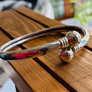 Sterling Silber Armband für Männer Frauen- Verstellbare Manschette 925 - Doppelkugel End Armband Schwerer Silber Armreif - Geschenke für Ihn und ihren Freund
