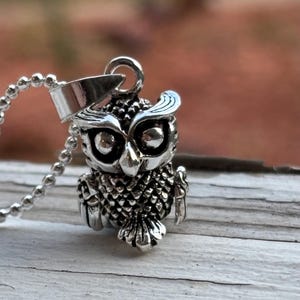 Sterling Silver Owl Pendant Necklace for Men Women – Moving Owl Charm – 925 Silver Bird Necklace – Animal Totem Jewelry – Gift for Him Her