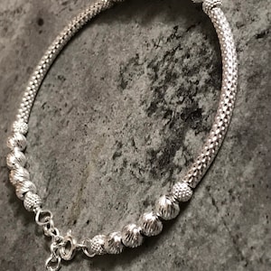 Sterling silver thick chain bead bracelet unique 925 ankle wrist layering bracelet for mens women adjustable anklet boho tribal bangle gifts