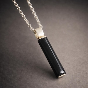 Black Onyx Bar Necklace • Sterling Silver Minimal Layering Pendant • Healing Crystal Jewelry for Men Women • Unisex Rectangular Onyx Pendant
