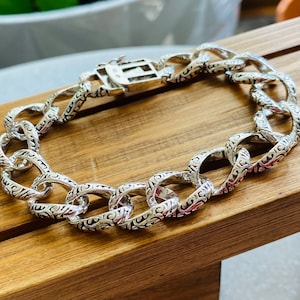Sterling silver heavy chain bracelet for men women solid twisted rope link chain 925 biker boyfriend thick chain silver bracelet for him her