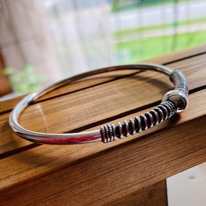 Solid 925 sterling silver bangle bracelet Balinese thick silver tribal boho cuff Navajo ball end heavy Indian bangle gift for men women her
