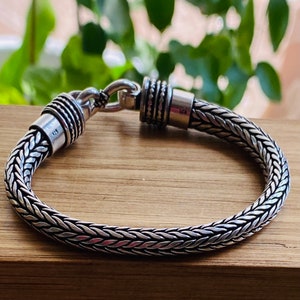 Chunky Sterling Silver Chain Bracelet Men Women – Braided Rope Heavy Silver Bracelet, Gift for Him, Boyfriend Stacking Bracelet 925 Silver
