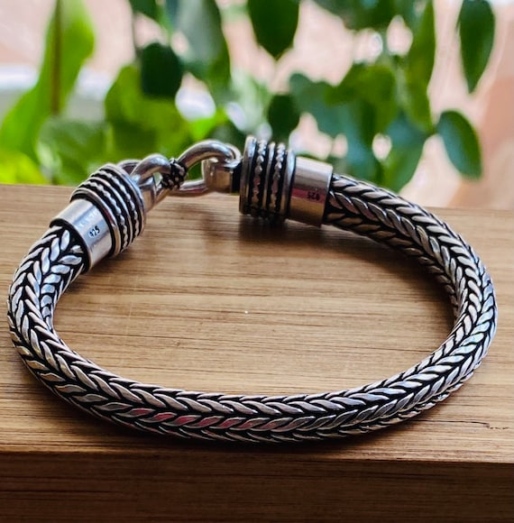 Chunky Sterling Silver Chain Bracelet Men Women – Braided Rope