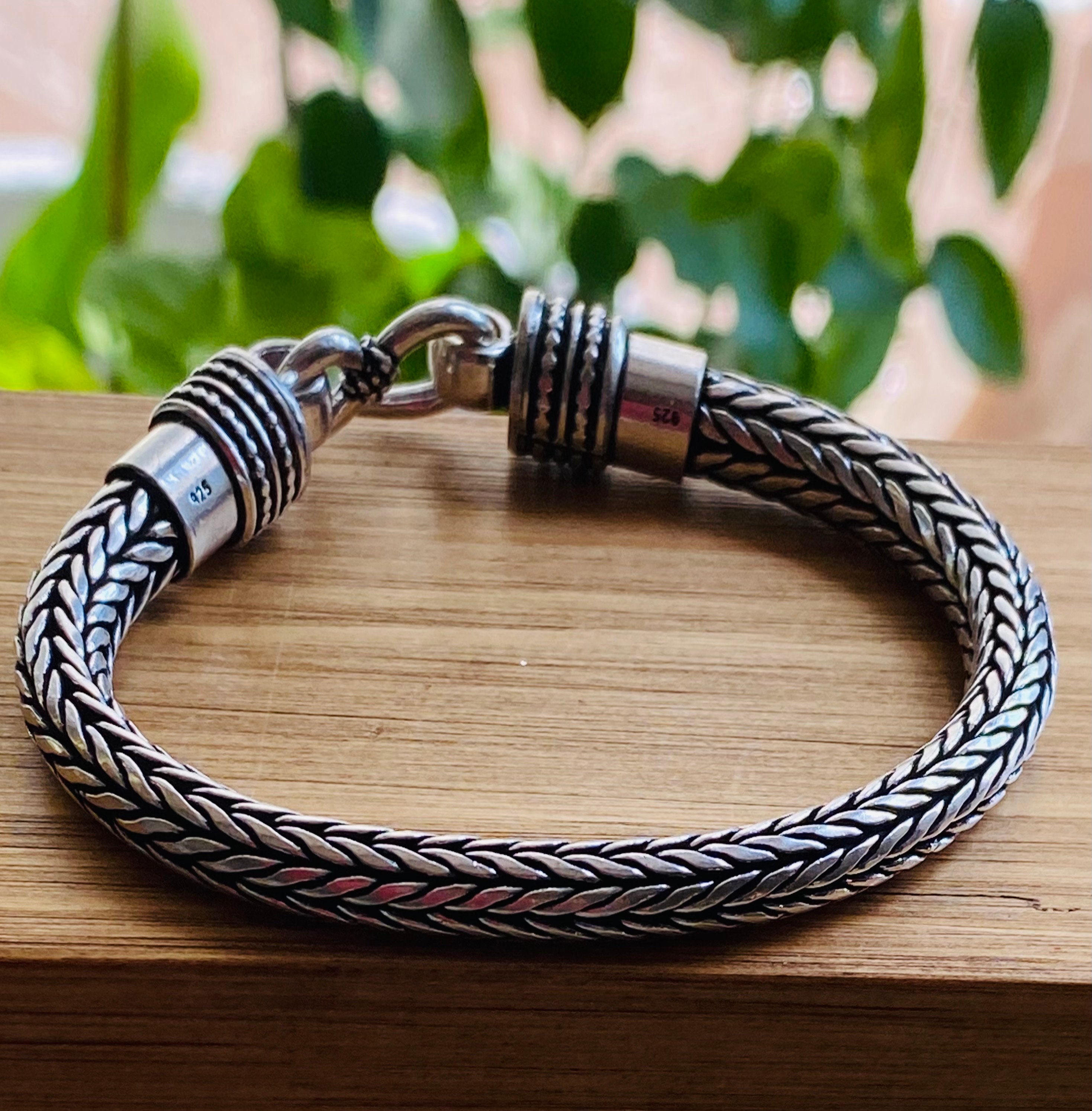 Chunky Sterling Silver Chain Bracelet Men Women – Braided Rope