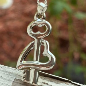 Sterling Silver Key to My Heart Pendant Necklace – Romantic Love Gift for Women – Heart Shaped Key Charm – Proposal Day Jewelry Gift for her