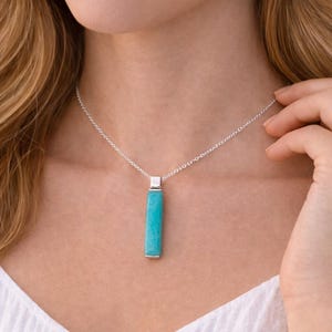 Natural Larimar Bar Pendant Necklace for Men Women - Sterling Silver Set Dainty Larimar -Dainty March Birthstone Blue Crystal Necklace Gifts