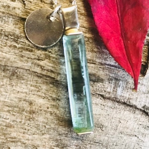 Aquamarine chalcedony bar pendant necklace sterling silver set crystal stone aeries March birthstone jewelry handmade gift for her him mens