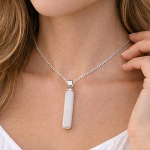 Moonstone Bar Necklace • June Birthstone Pendant • Sterling Silver Minimal Layering Necklace • Healing Crystal Jewelry Gifts for Men Women