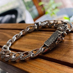 Sterling silver solid curb chain link bracelet heavy thick twisted rope chain 925 bikers bracelet boho vintage mens jewelry gift for him her