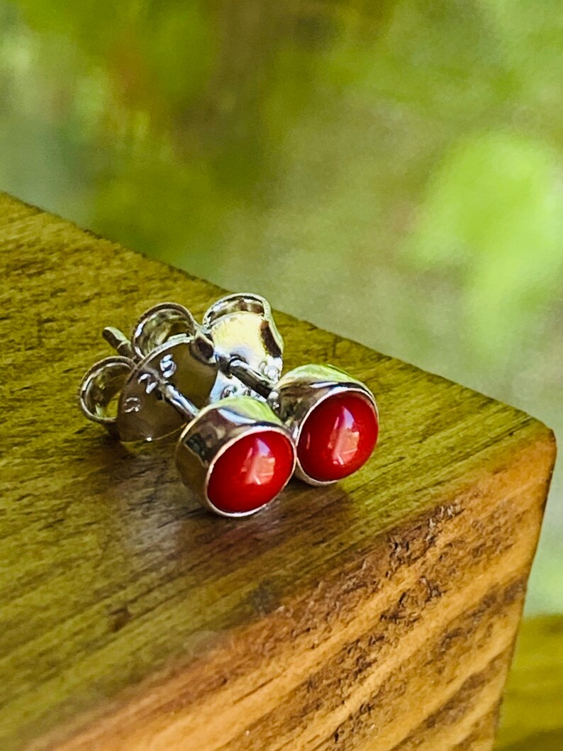 Röd korall hänge halsband och örhängen set 925 sterlingsilver liten ädelsten födelsesten Aires zodiakkristall smycken presenter till henne bild 4
