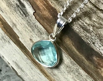 Blue topaz teardrop pendant sterling silver small sky blue topaz necklace bridesmaid gifts December birthstone jewelry 4th Anniversary stone