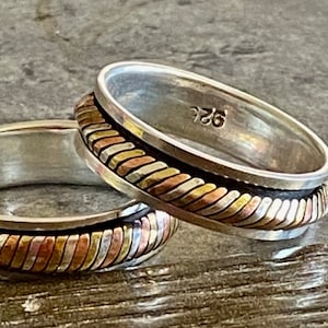 sterling silver ring spinner metal fidget stacking spinning men women ring 925 silver band in gold silver copper band size 9.5 everyday ring