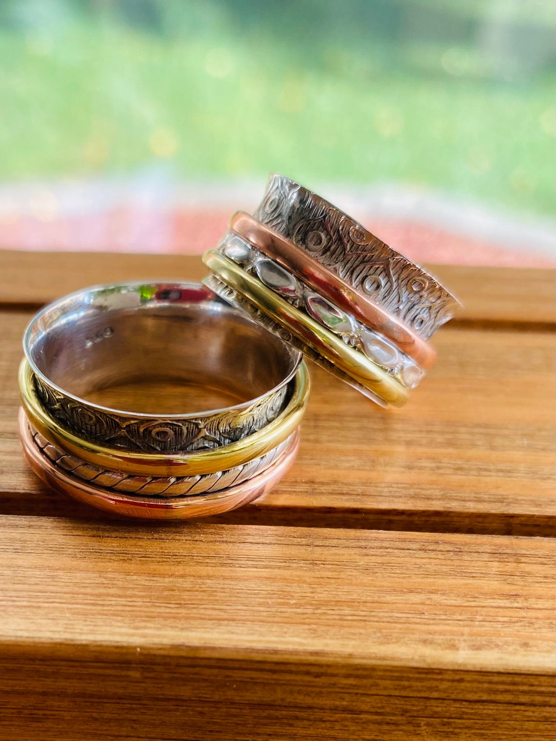 Sterling Silver Spinner Ring for Men Women Gold Copper Mix Metal ...