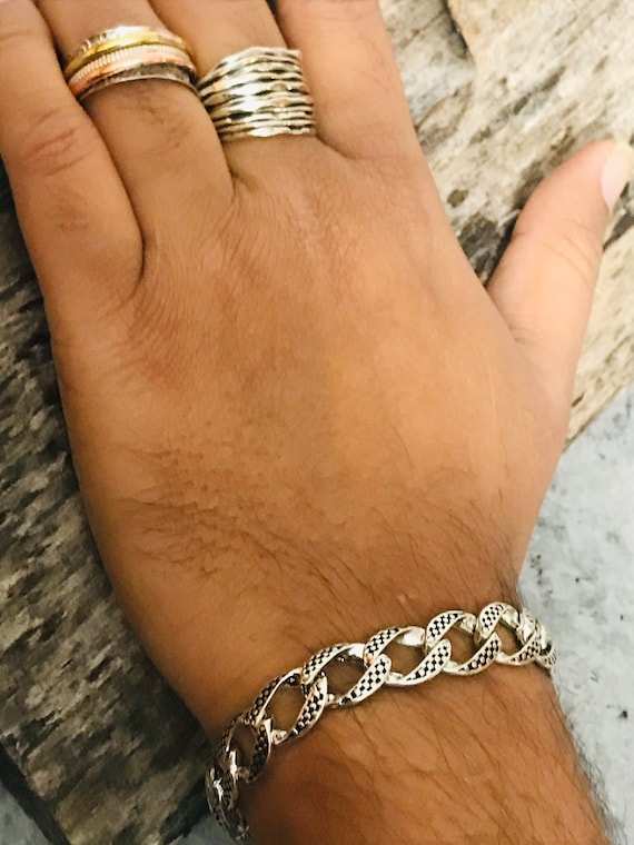 Sterling Silver Solid Curb Chain Link Bracelet Heavy Thick