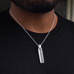 Clear Quartz Bar Necklace • April Birthstone Pendant • Sterling Silver Minimal Layering Jewelry • Healing Crystal Necklace for Men Women