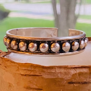 Sterling Silver Bracelet For Men Women-Heavy Cuff Open Ends -Adjustable Ball Bangle Bracelet -Thick Solid 925 Tribal Bracelet-Stacking Wrist