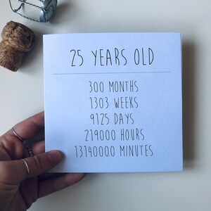 Biglietto di compleanno - Anni // Compleanno speciale // Mesi Settimane Giorni Ore Minuti Carta quadrata