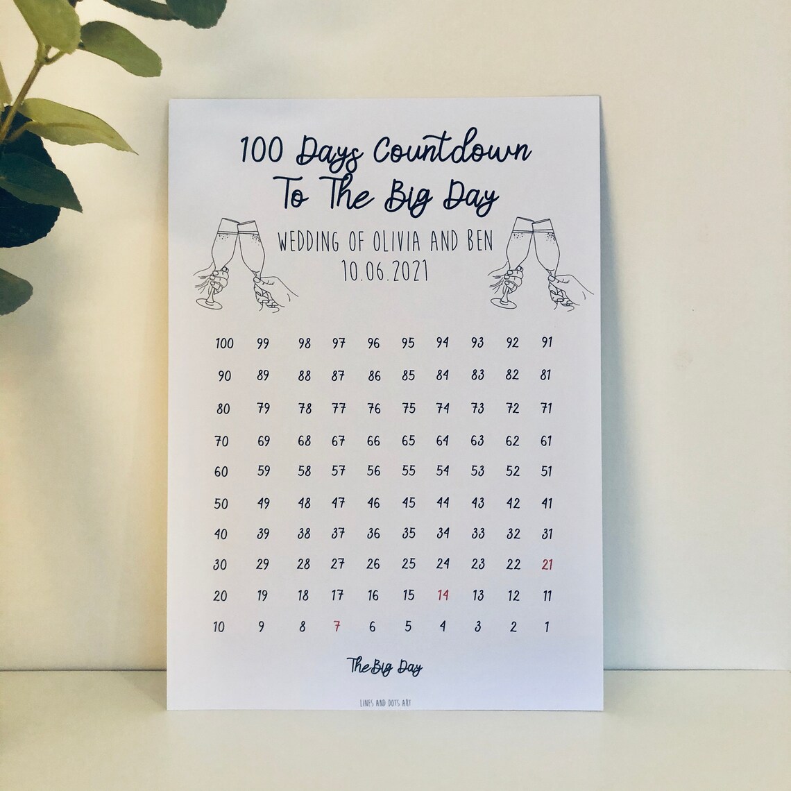 100 Days Countdown Big Day Wedding Day Birthday Event Miss Etsy