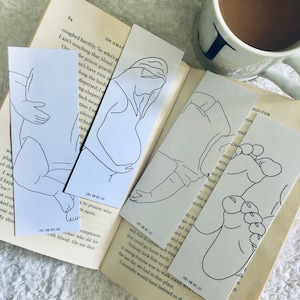 Zestaw 4 zakładek do książek „Line Drawing Expected Mother” – Baby Feet // Pregnant Woman // Baby Book Gift