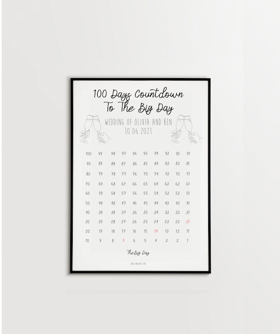 100 Days Countdown Big Day Wedding Day Birthday Event Miss Etsy