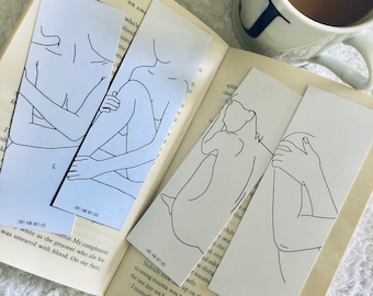 Line Drawing Female Body Set of 4 Bookmarks - Female Bust // Female Seated // Female Love Book Gift