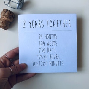 Tarjeta de Aniversario - Años juntos // Novio Novia Esposo Esposa Prometido // Meses Semanas Días Horas Minutos Tarjeta Cuadrada