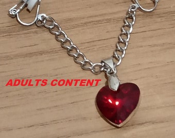 Red Crystal Heart VCH Adult Intimate Jewellery - Non Piercing. Perfect gift for Her. Unique Jewellery Handmade in the UK